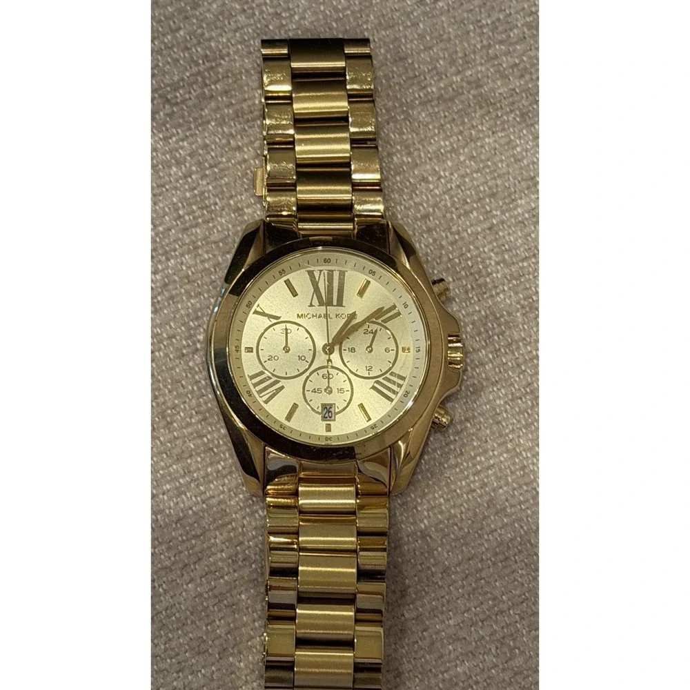 Michael‎ Kors MK5605 Gold Chronograph Watch Roman Dial w/ Box Needs Battery